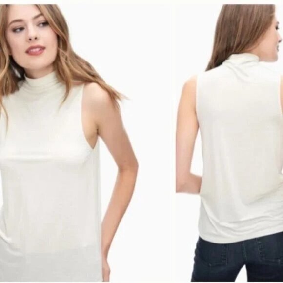 Splendid Women's Mock Neck Oversized Sleeveless Soft Tank Off White - Picture 2 of 8